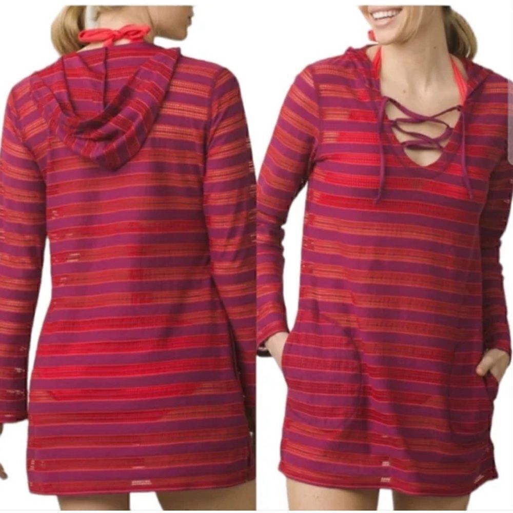 Prana Alexia Túnica Swim Coverups Red and pink  organic cotton Size Large